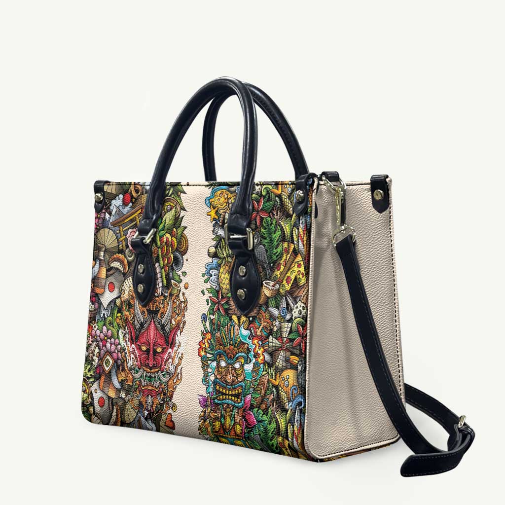 Hawaii And Japan Leather Bag Tiki With Oni Mask LT05 Colorful - Polynesian Pride