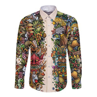 Hawaii And Japan Long Sleeve Button Shirt Tiki With Oni Mask - Polynesian Pride