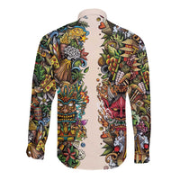 Hawaii And Japan Long Sleeve Button Shirt Tiki With Oni Mask - Polynesian Pride
