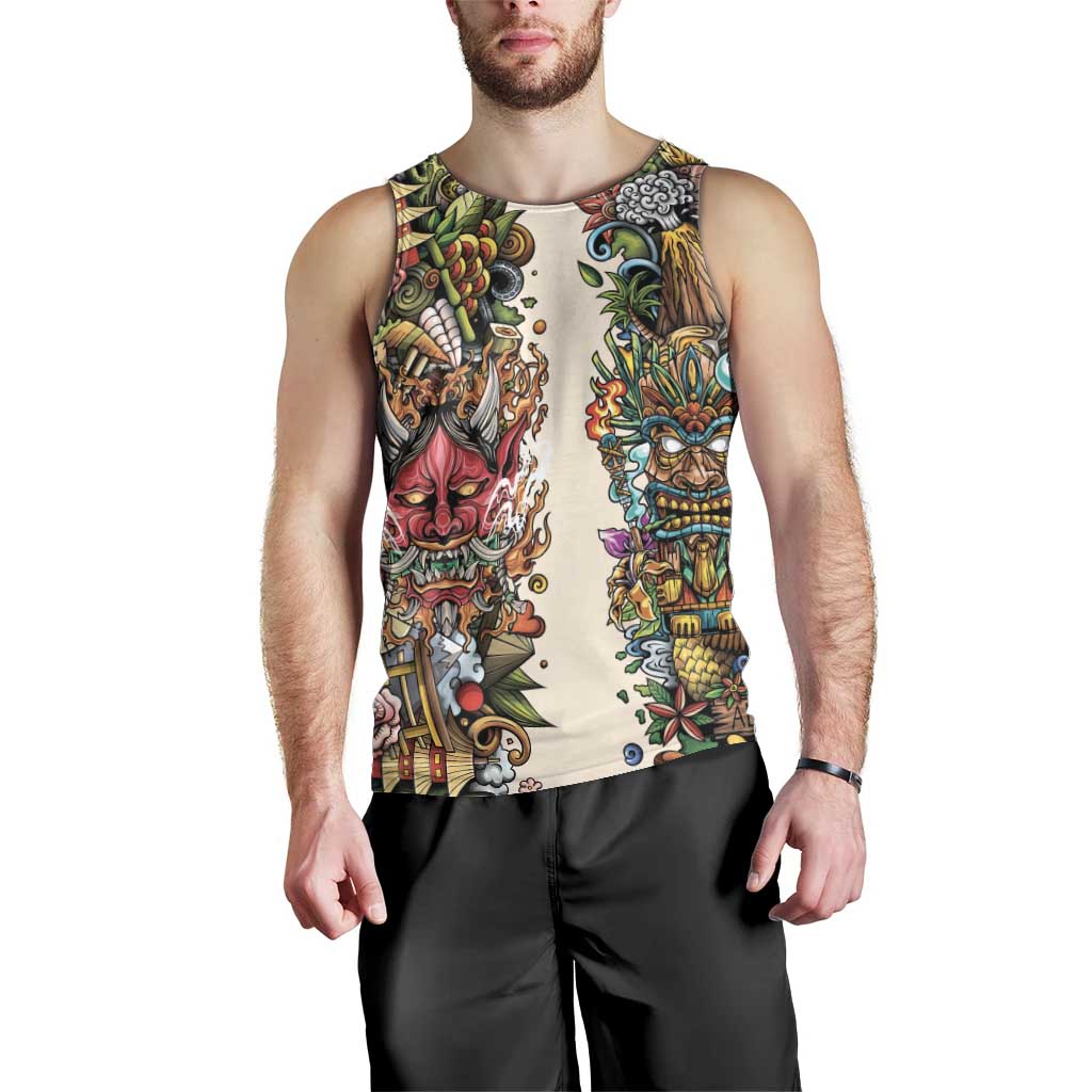 Hawaii And Japan Men Tank Top Tiki With Oni Mask - Polynesian Pride