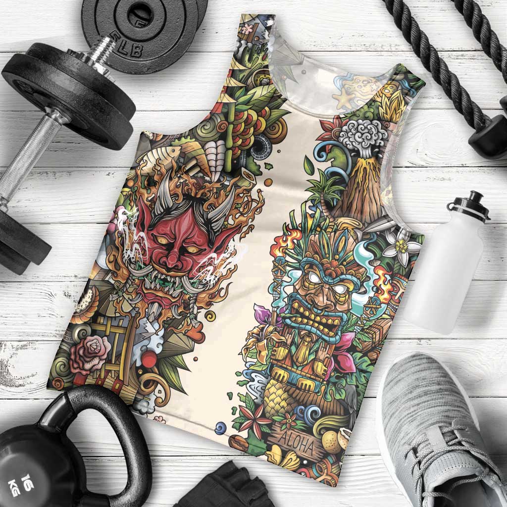 Hawaii And Japan Men Tank Top Tiki With Oni Mask - Polynesian Pride