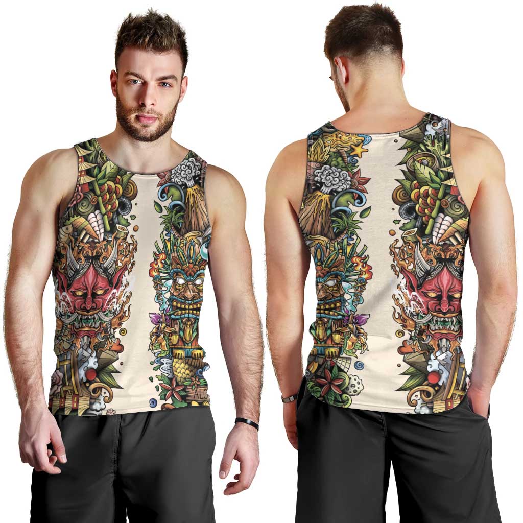 Hawaii And Japan Men Tank Top Tiki With Oni Mask - Polynesian Pride