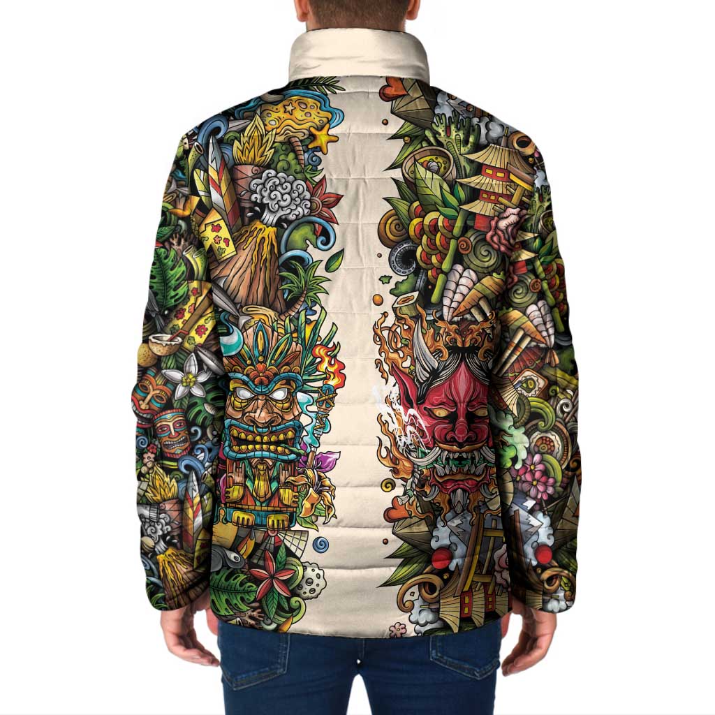 Hawaii And Japan Padded Jacket Tiki With Oni Mask - Polynesian Pride