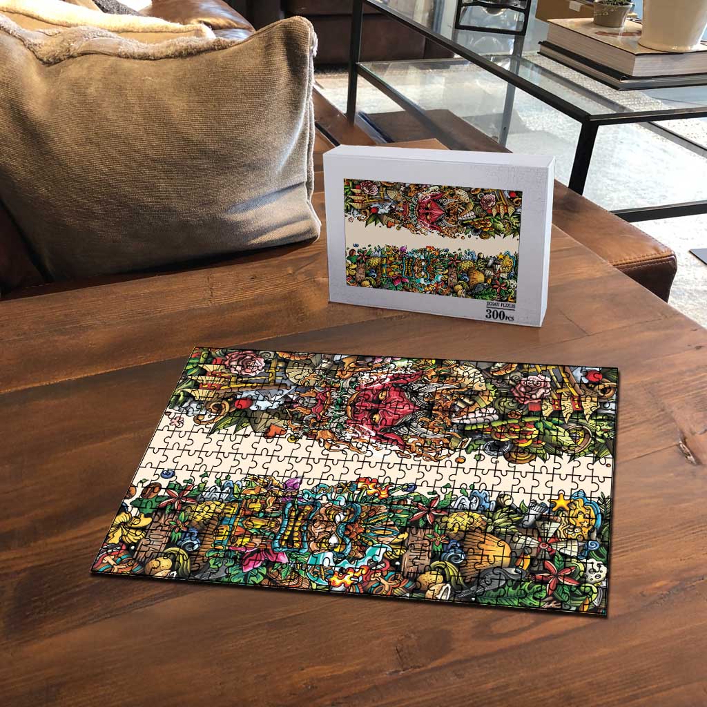 Hawaii And Japan Puzzle Tiki With Oni Mask - Polynesian Pride