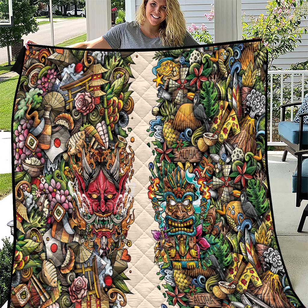 Hawaii And Japan Quilt Tiki With Oni Mask LT05 Colorful - Polynesian Pride