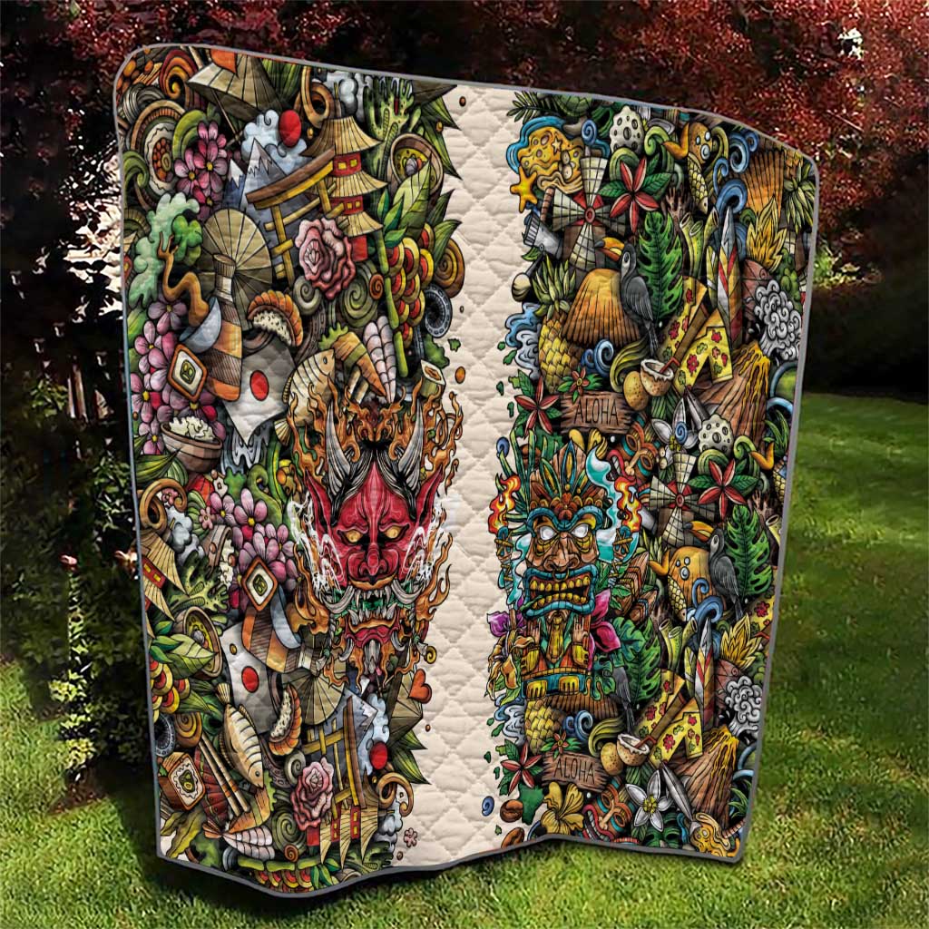 Hawaii And Japan Quilt Tiki With Oni Mask - Polynesian Pride