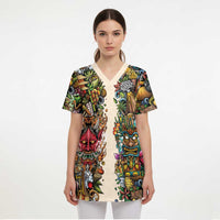 Hawaii And Japan Scrub Top Tiki With Oni Mask - Polynesian Pride