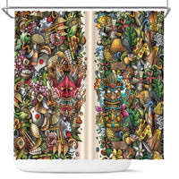 Hawaii And Japan Shower Curtain Tiki With Oni Mask - Polynesian Pride