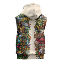 Hawaii And Japan Sleeveless Zip Hoodie Tiki With Oni Mask - Polynesian Pride