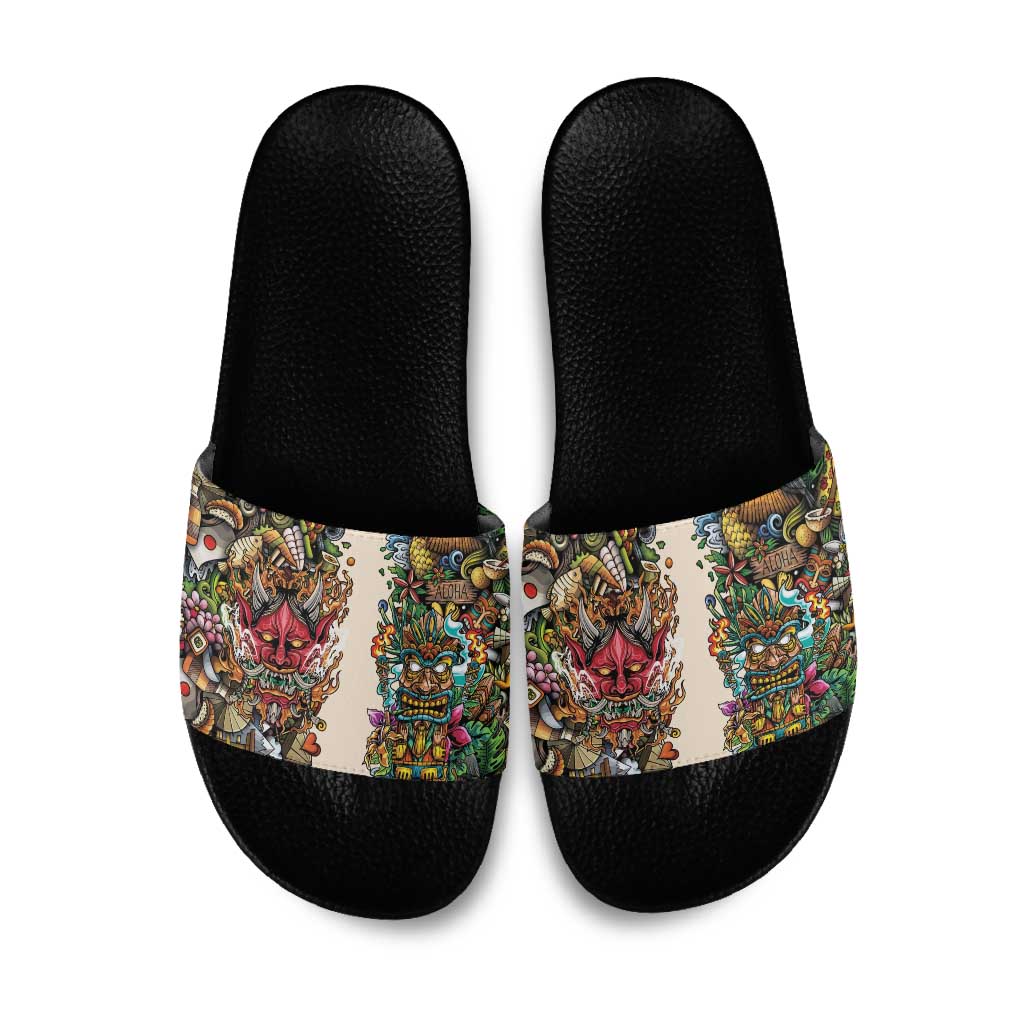 Hawaii And Japan Slide Sandals Tiki With Oni Mask LT05 Colorful - Polynesian Pride
