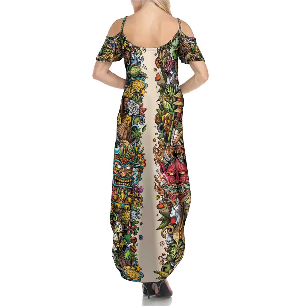 Hawaii And Japan Summer Maxi Dress Tiki With Oni Mask - Polynesian Pride