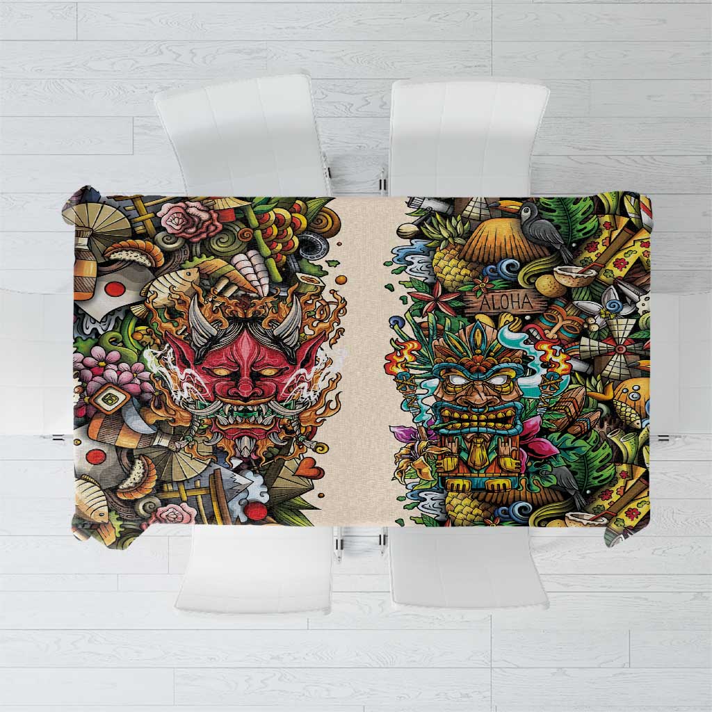 Hawaii And Japan Tablecloth Tiki With Oni Mask LT05 Colorful - Polynesian Pride