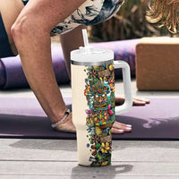 Hawaii And Japan Tumbler With Handle Tiki With Oni Mask - Polynesian Pride