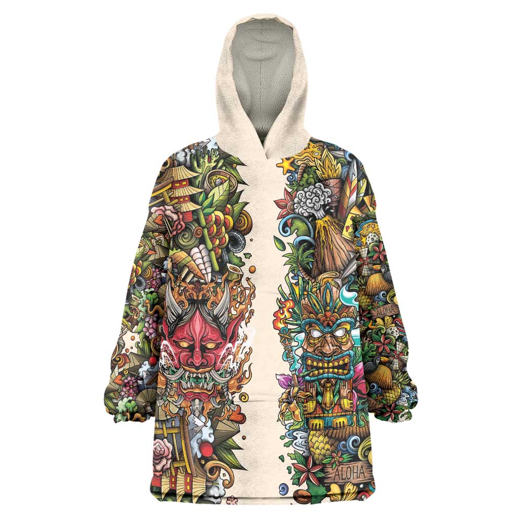 Hawaii And Japan Wearable Blanket Hoodie Tiki With Oni Mask LT05 One Size Colorful - Polynesian Pride