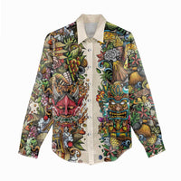 Hawaii And Japan Women Casual Shirt Tiki With Oni Mask - Polynesian Pride