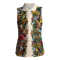 Hawaii And Japan Women Sleeveless Polo Shirt Tiki With Oni Mask - Polynesian Pride