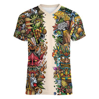 Hawaii And Japan Women V-Neck T-Shirt Tiki With Oni Mask - Polynesian Pride