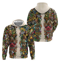 Hawaii And Japan Zip Hoodie Tiki With Oni Mask - Polynesian Pride