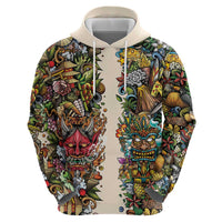 Hawaii And Japan Zip Hoodie Tiki With Oni Mask - Polynesian Pride