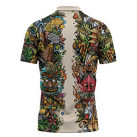 Hawaii And Japan Zipper Polo Shirt Tiki With Oni Mask - Polynesian Pride