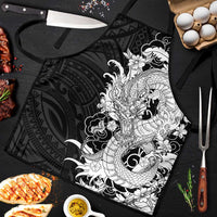 Hawaiian And Japanese Culture Apron Irezumi Dragon With Polynesian Pattern Black - Polynesian Pride