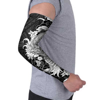 Hawaiian And Japanese Culture Arm Sleeves Irezumi Dragon With Polynesian Pattern Black - Polynesian Pride