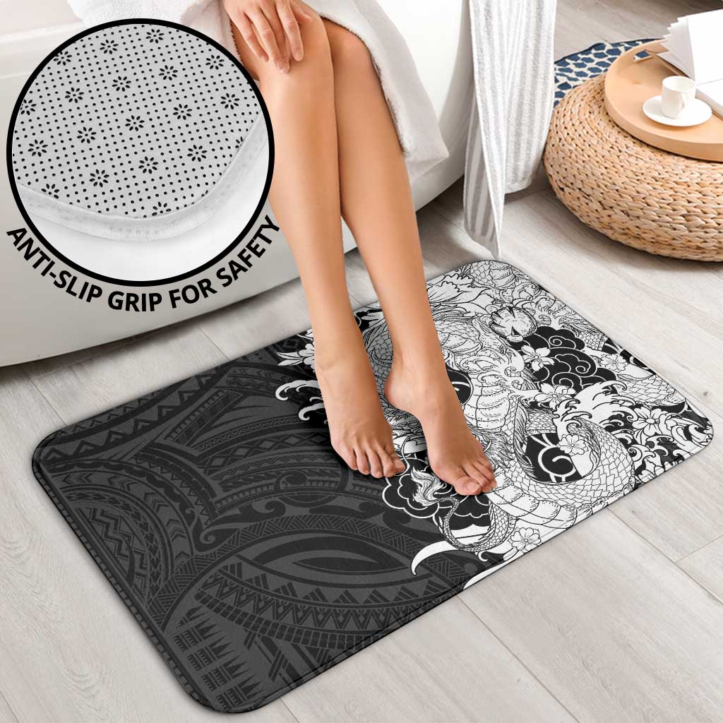 Hawaiian And Japanese Culture Bathroom Set Irezumi Dragon With Polynesian Pattern Black - Polynesian Pride