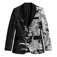 Hawaiian And Japanese Culture Blazer Irezumi Dragon With Polynesian Pattern Black - Polynesian Pride