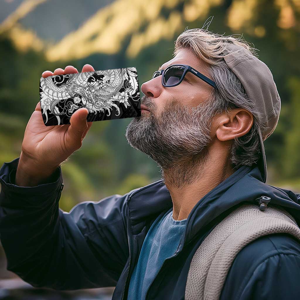 Hawaiian And Japanese Culture 4 in 1 Can Cooler Tumbler Irezumi Dragon With Polynesian Pattern Black - Polynesian Pride