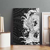 Hawaiian And Japanese Culture Canvas Wall Art Irezumi Dragon With Polynesian Pattern Black - Polynesian Pride