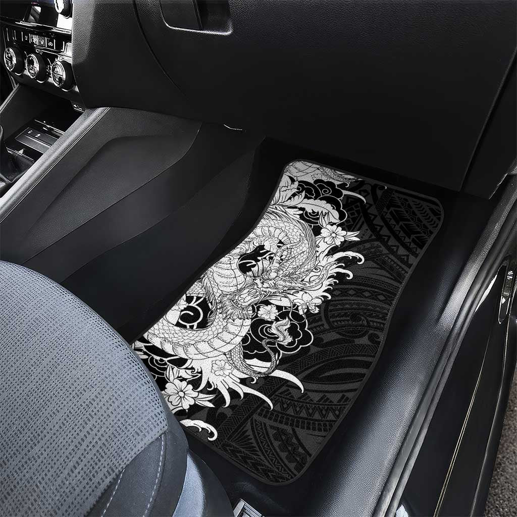 Hawaiian And Japanese Culture Car Mats Irezumi Dragon With Polynesian Pattern Black - Polynesian Pride