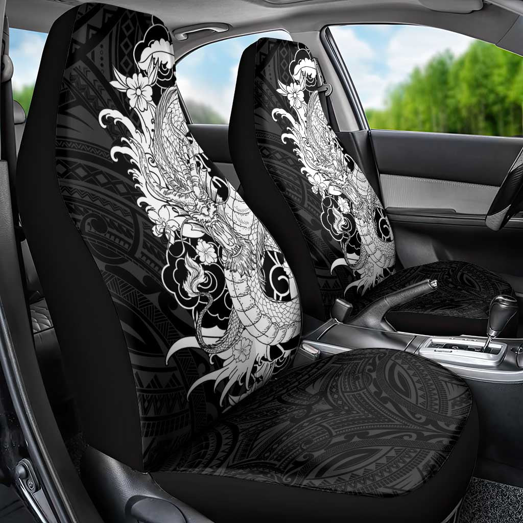 Hawaiian And Japanese Culture Car Seat Cover Irezumi Dragon With Polynesian Pattern Black - Polynesian Pride