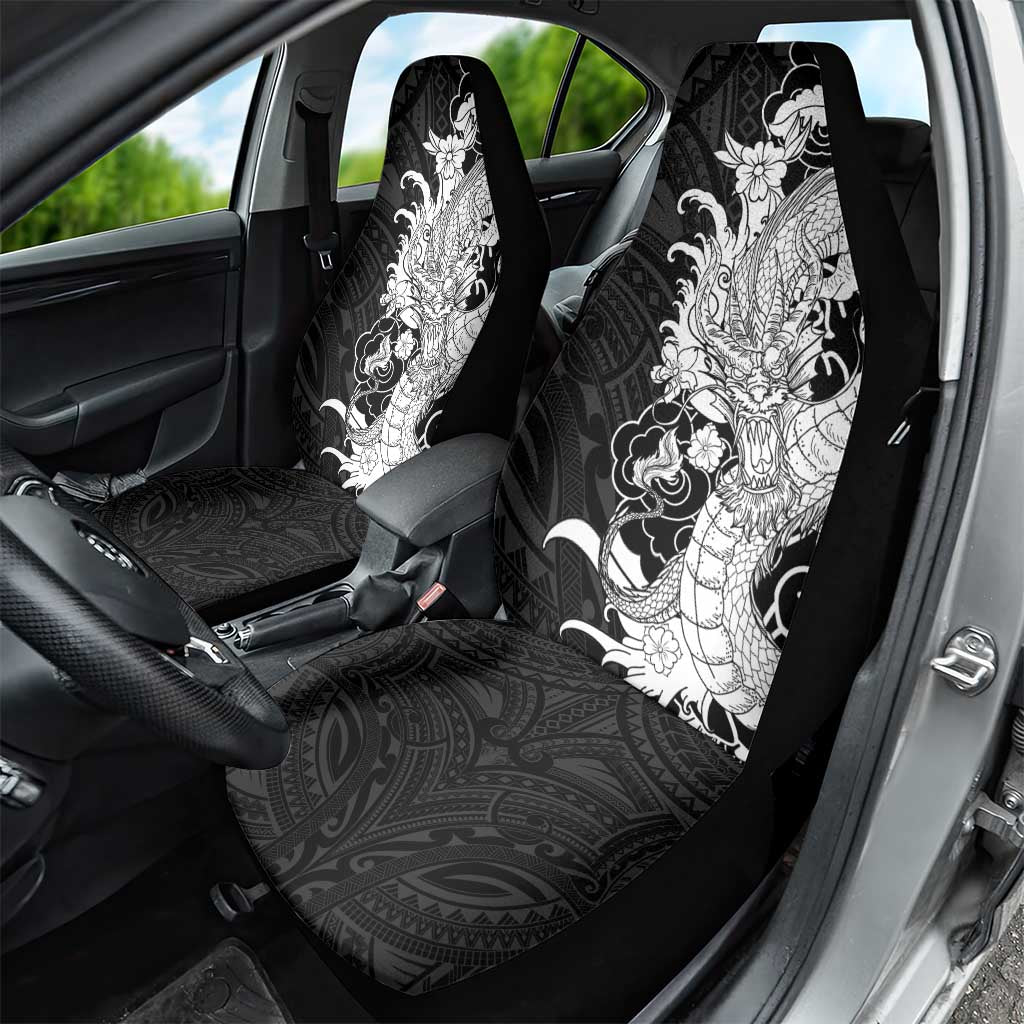 Hawaiian And Japanese Culture Car Seat Cover Irezumi Dragon With Polynesian Pattern Black - Polynesian Pride