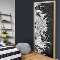Hawaiian And Japanese Culture Door Cover Irezumi Dragon With Polynesian Pattern Black - Polynesian Pride