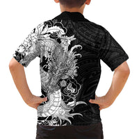 Hawaiian And Japanese Culture Family Matching Long Sleeve Bodycon Dress and Hawaiian Shirt Irezumi Dragon With Polynesian Pattern Black - Polynesian Pride