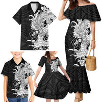 Hawaiian And Japanese Culture Family Matching Mermaid Dress and Hawaiian Shirt Irezumi Dragon With Polynesian Pattern Black - Polynesian Pride