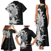 Hawaiian And Japanese Culture Family Matching Tank Maxi Dress and Hawaiian Shirt Irezumi Dragon With Polynesian Pattern Black - Polynesian Pride
