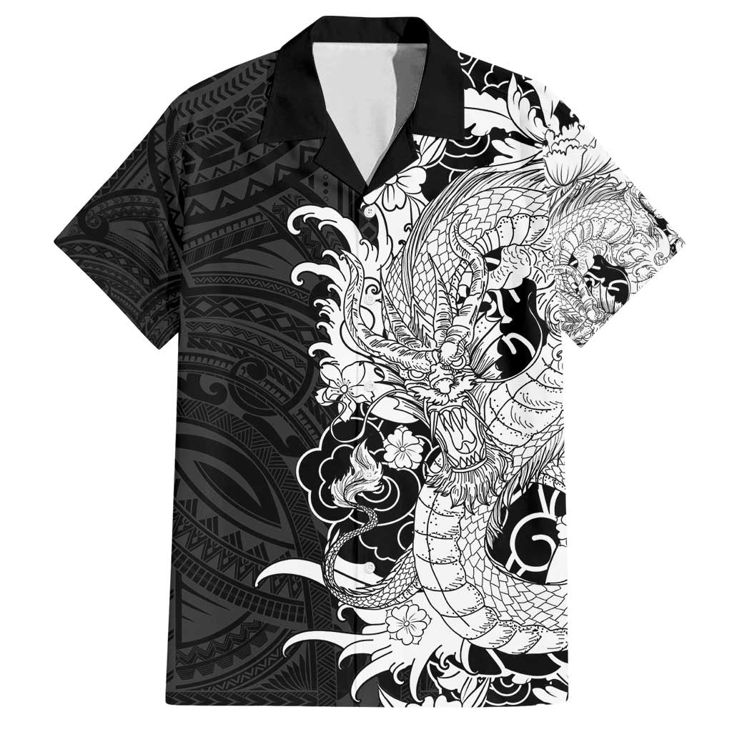 Hawaiian And Japanese Culture Family Matching Tank Maxi Dress and Hawaiian Shirt Irezumi Dragon With Polynesian Pattern Black - Polynesian Pride