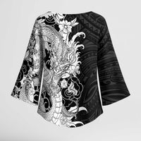 Hawaiian And Japanese Culture Kimono Sleeve Blouse Irezumi Dragon With Polynesian Pattern Black - Polynesian Pride