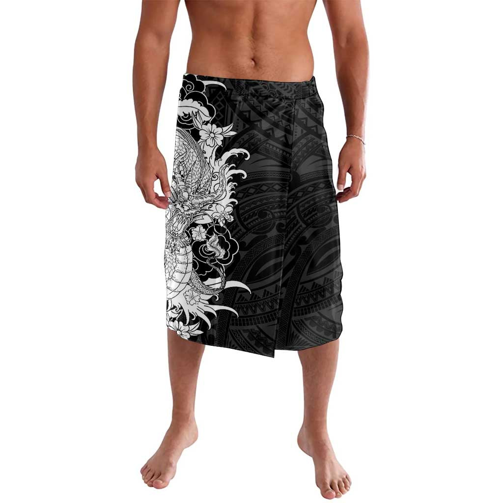 Hawaiian And Japanese Culture Lavalava Irezumi Dragon With Polynesian Pattern Black LT05 Black - Polynesian Pride