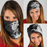 Hawaiian And Japanese Culture Neck Gaiter Irezumi Dragon With Polynesian Pattern Black - Polynesian Pride