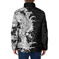 Hawaiian And Japanese Culture Padded Jacket Irezumi Dragon With Polynesian Pattern Black - Polynesian Pride