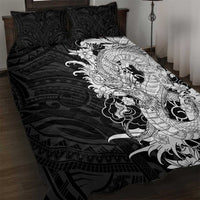 Hawaiian And Japanese Culture Quilt Bed Set Irezumi Dragon With Polynesian Pattern Black - Polynesian Pride