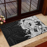 Hawaiian And Japanese Culture Rubber Doormat Irezumi Dragon With Polynesian Pattern Black - Polynesian Pride