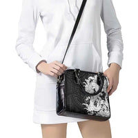 Hawaiian And Japanese Culture Shoulder Handbag Irezumi Dragon With Polynesian Pattern Black - Polynesian Pride