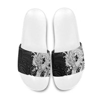 Hawaiian And Japanese Culture Slide Sandals Irezumi Dragon With Polynesian Pattern Black - Polynesian Pride