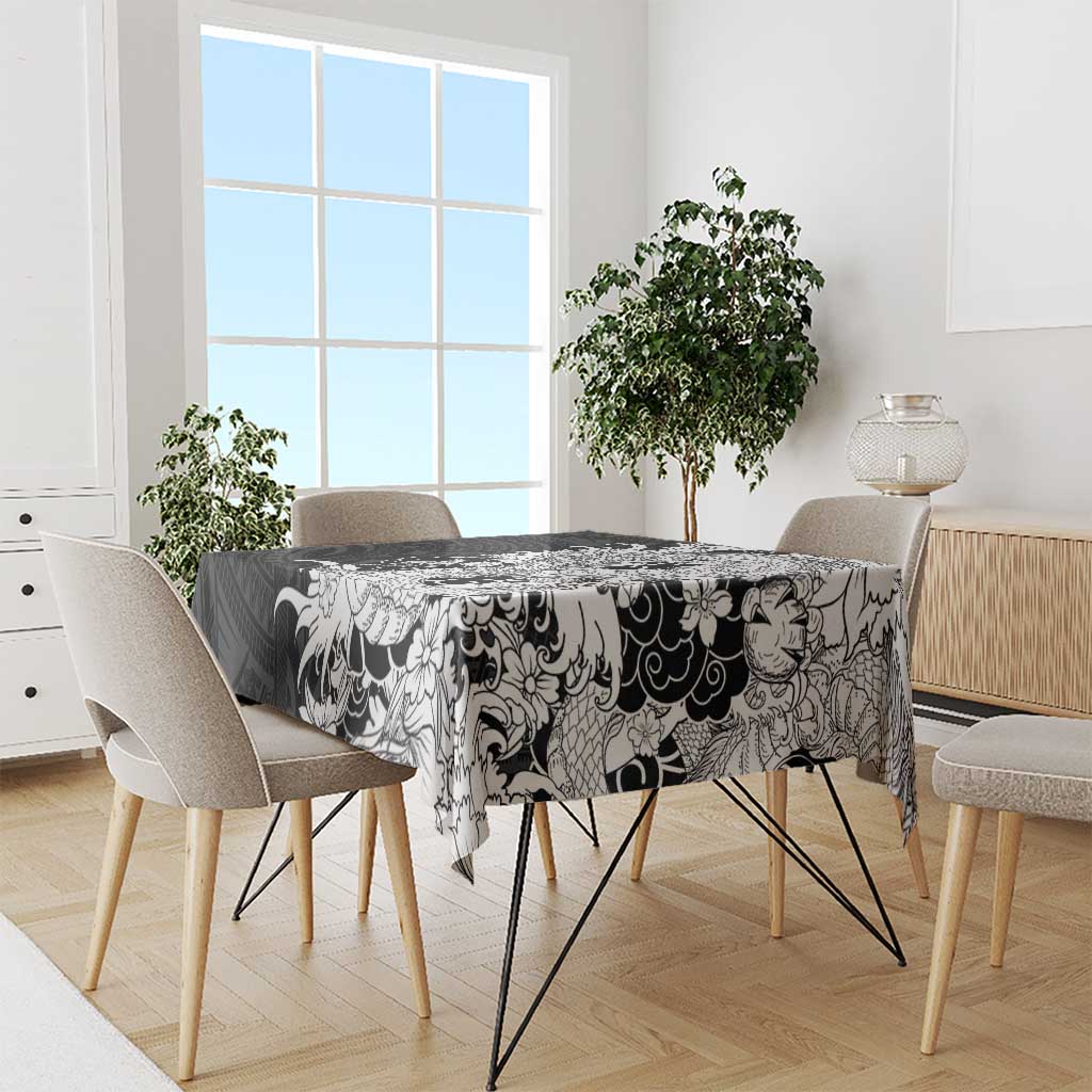 Hawaiian And Japanese Culture Tablecloth Irezumi Dragon With Polynesian Pattern Black - Polynesian Pride