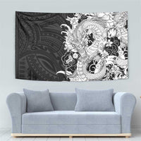 Hawaiian And Japanese Culture Tapestry Irezumi Dragon With Polynesian Pattern Black - Polynesian Pride
