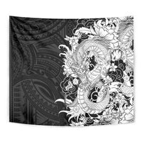 Hawaiian And Japanese Culture Tapestry Irezumi Dragon With Polynesian Pattern Black - Polynesian Pride