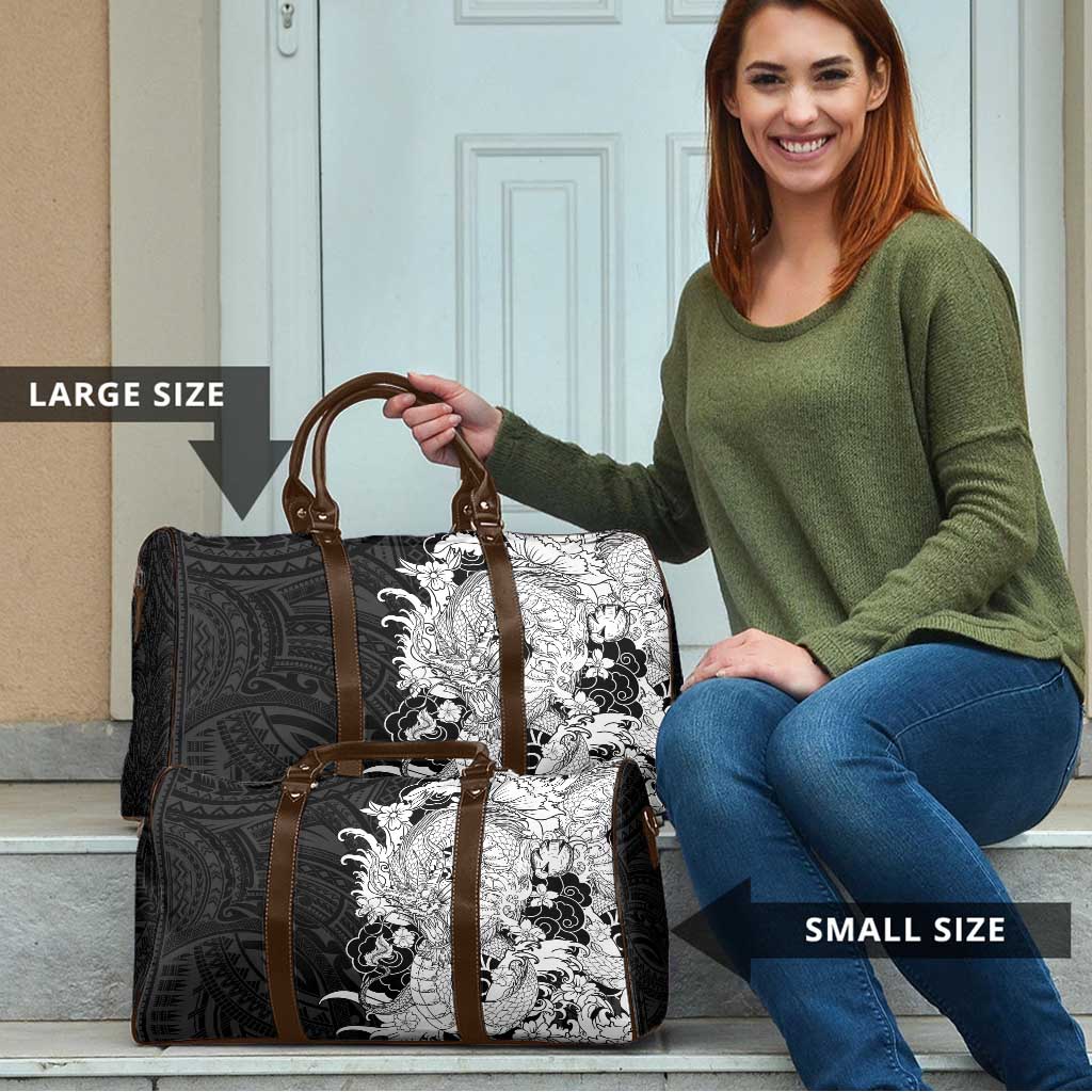 Hawaiian And Japanese Culture Travel Bag Irezumi Dragon With Polynesian Pattern Black - Polynesian Pride